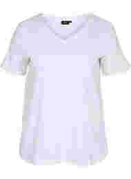 Bomulds t-shirt med ribstruktur, Bright White
