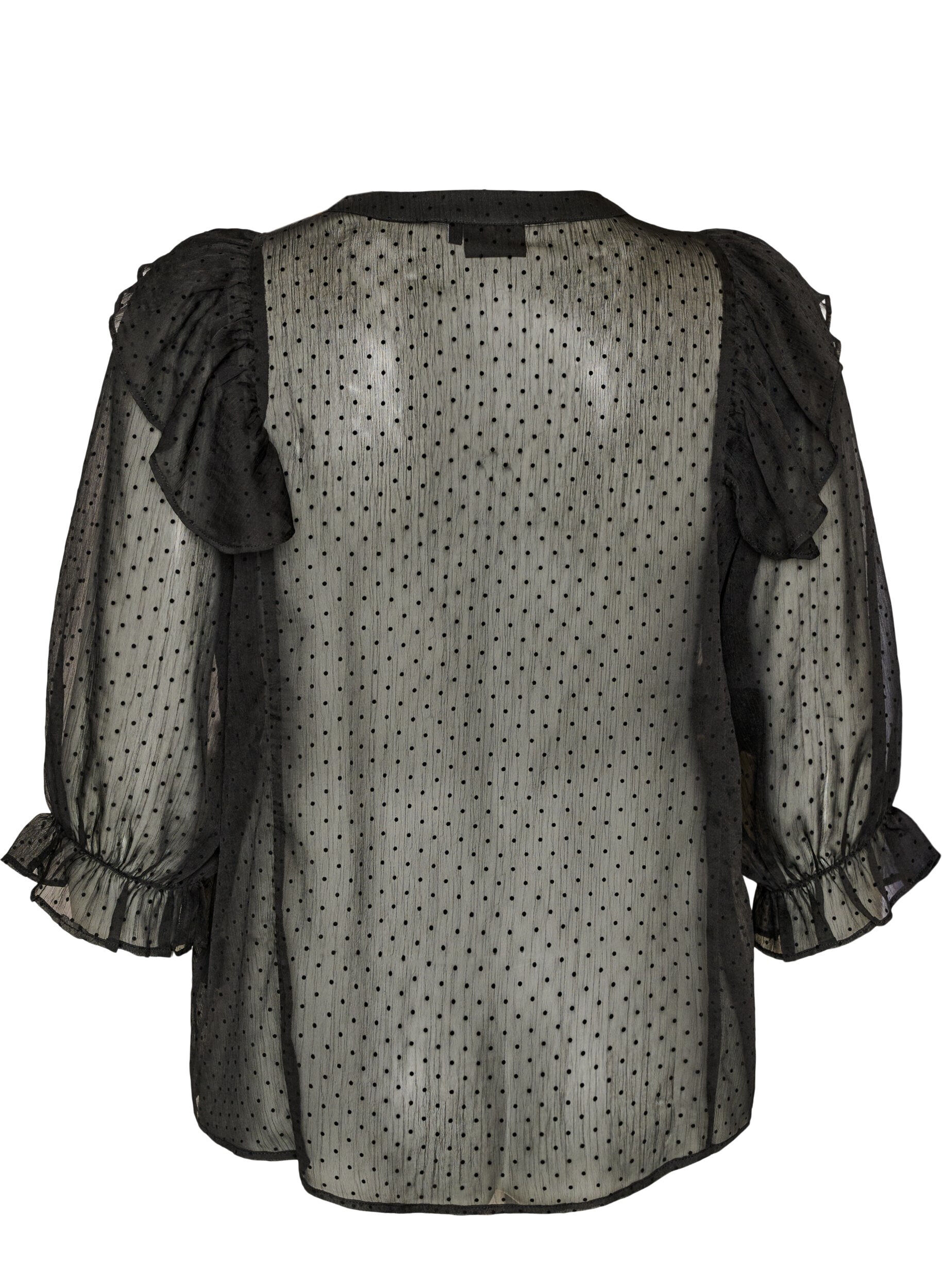 ZizziTransparent skjortebluse med prikker og fl&aelig;sedetaljer, Sort, Packshot image number 1