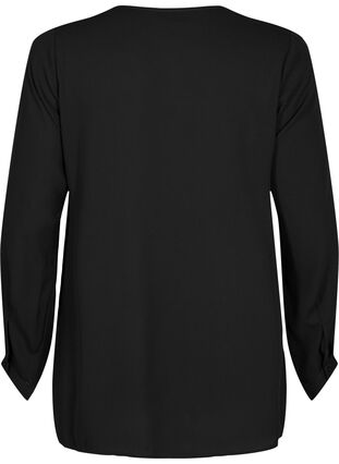 Ensfarvet skjorte med v-udskæring, Black, Packshot image number 1