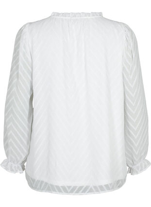 Bluse med lange ærmer og flæsedetaljer, Bright White, Packshot image number 1