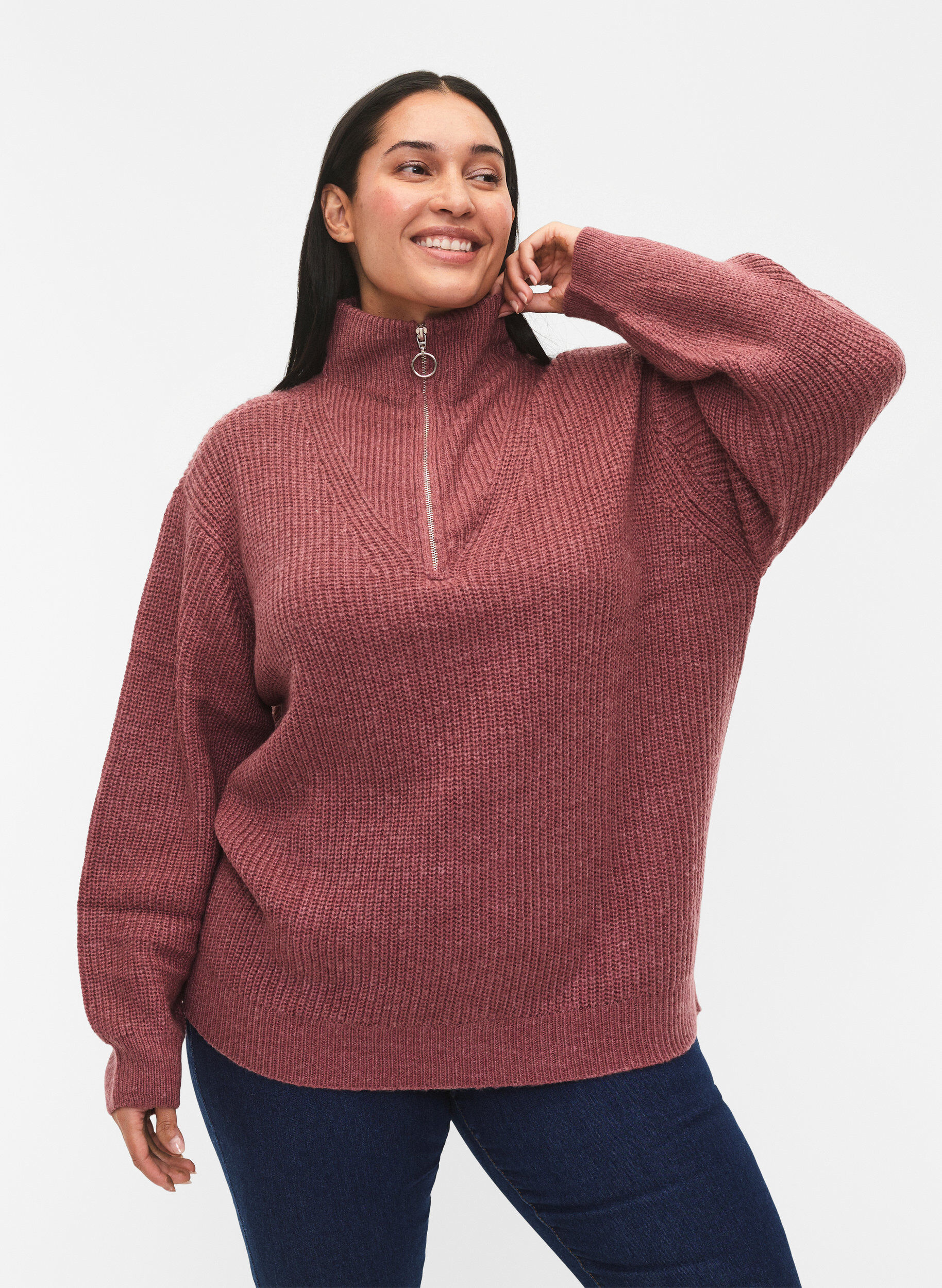 ZizziStriktr&oslash;je med h&oslash;j hals og lynl&aring;s, Lyser&oslash;d, Model image number 0