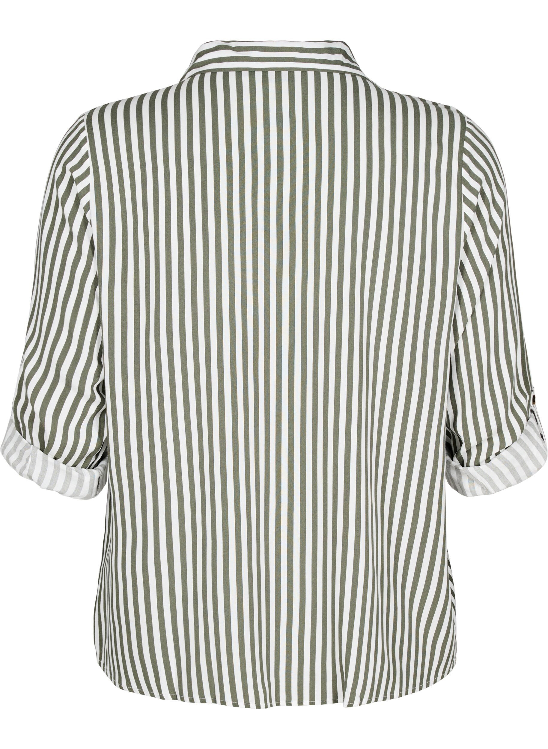Zizzi FLASH - Stribet skjorte med opsm&oslash;g, Gr&oslash;n, Packshot image number 1
