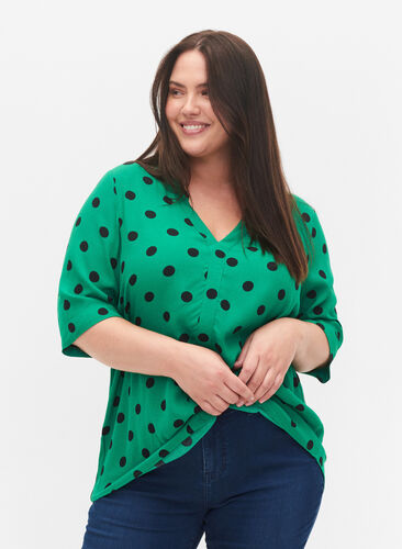 Viskose bluse med prikker, Jolly Green dot AOP, Model image number 0