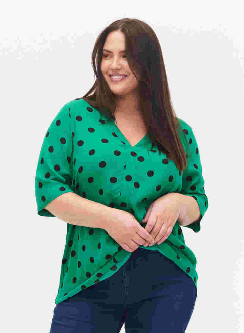 Viskose bluse med prikker, Jolly Green dot AOP, Model image number 0