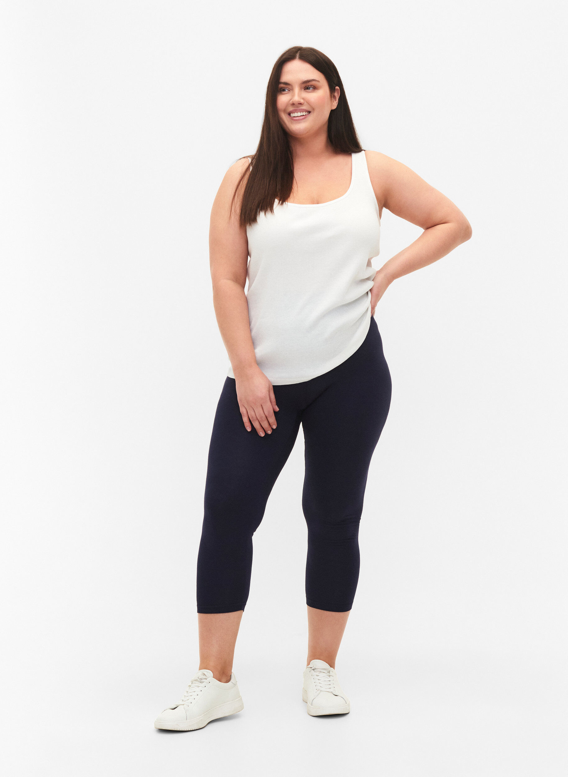 ZizziBasis 3/4 leggings i viskose, Bl&aring;, Model image number 1