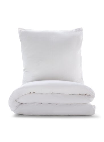 Ensfarvet sengesæt i bomuld, White Alyssum, Packshot image number 0
