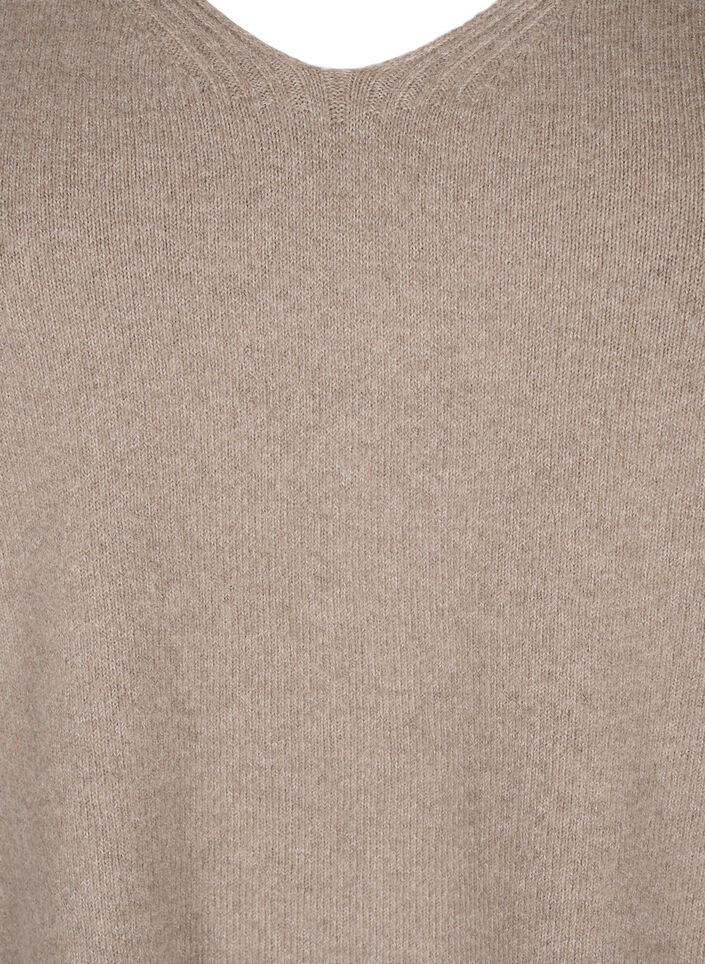 Strikbluse med v-hals, Desert Taupe Melange, Packshot image number 2