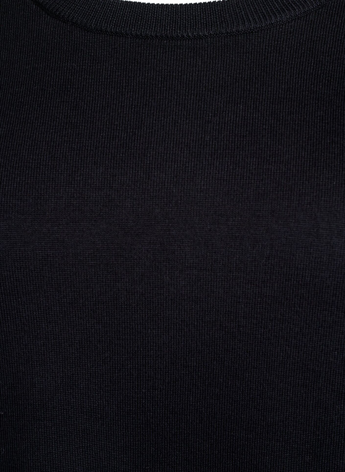 Strikbluse med korte ærmer og små sløjfer, Sort, Packshot image number 2