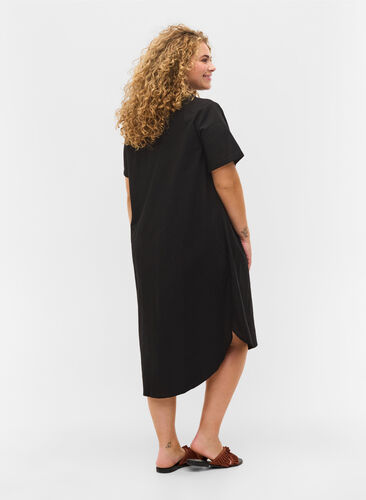 Lang bomuldsskjorte med korte ærmer, Black, Model image number 1