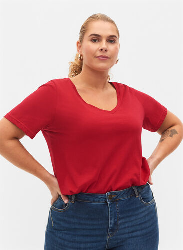 2-pak basis t-shirt i bomuld, Tango Red/Black, Model image number 0