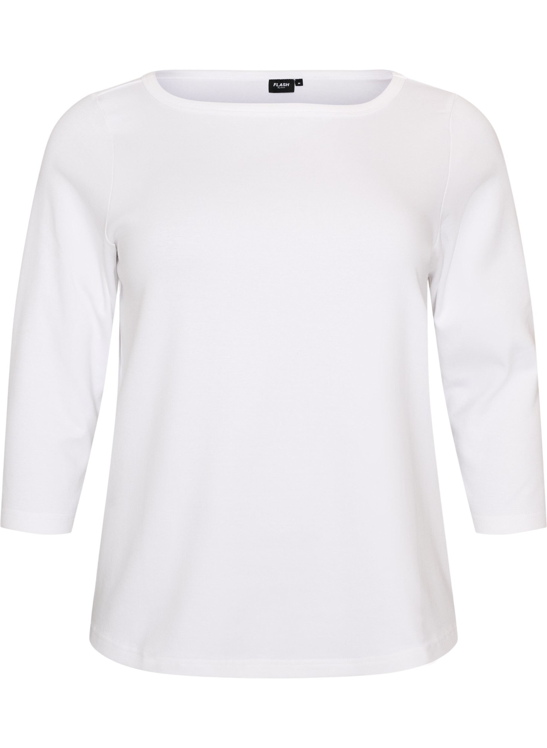 ZizziBasis T-shirt med b&aring;dudsk&aelig;ring og 3/4-&aelig;rmer, Hvid, Packshot image number 0