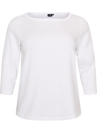 Basis T-shirt med b&aring;dudsk&aelig;ring og 3/4-&aelig;rmer, Hvid