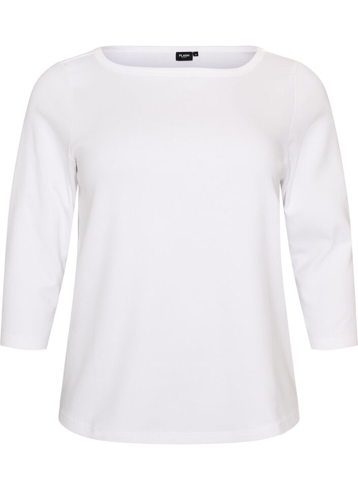 Basis T-shirt med b&aring;dudsk&aelig;ring og 3/4-&aelig;rmer, Hvid, Packshot image number 0