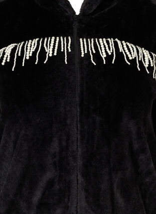 Kort jakke i imiteret pels med perler, Black, Packshot image number 2