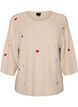 Strikbluse med hjerter og 3/4 &aelig;rmer, Beige, Packshot image number 0