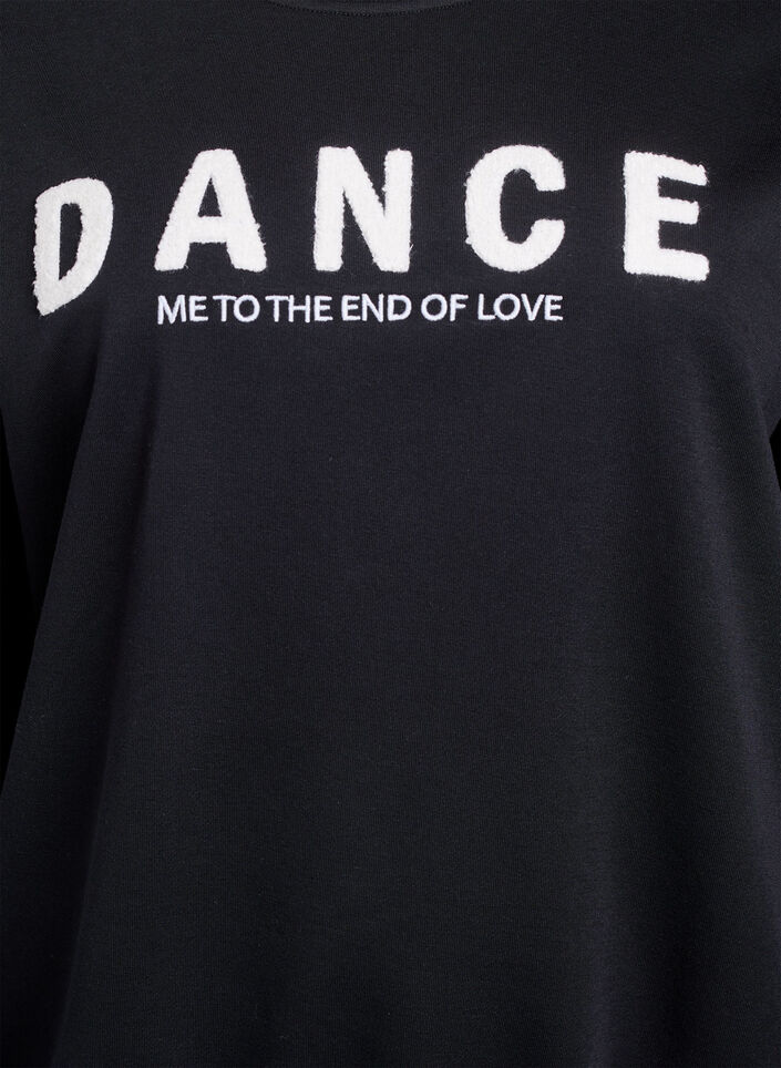 Sweatshirt med tekst i frott&eacute;, Sort, Packshot image number 2