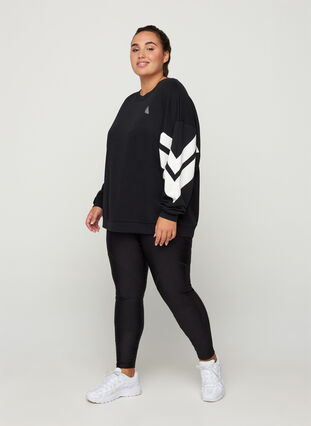 Sweatshirt med printdetaljer på ærmerne, Black, Model image number 2