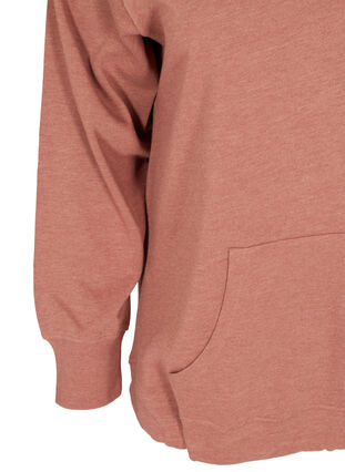 Meleret sweatshirt med hætte og lomme, Cognac Melange, Packshot image number 3