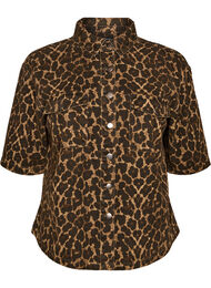 Denimskjorte med leopard m&oslash;nster og korte &aelig;rmer, Brun