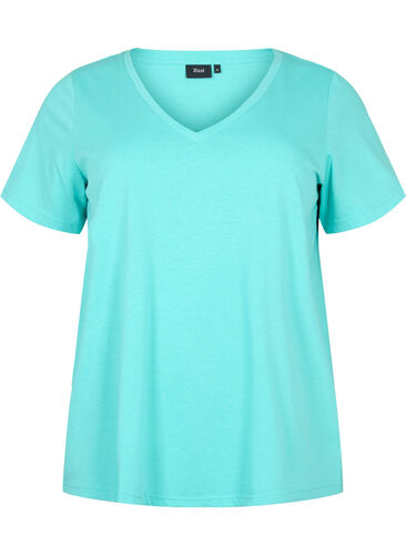Kortærmet t-shirt med v-udskæring, Turquoise, Packshot image number 0