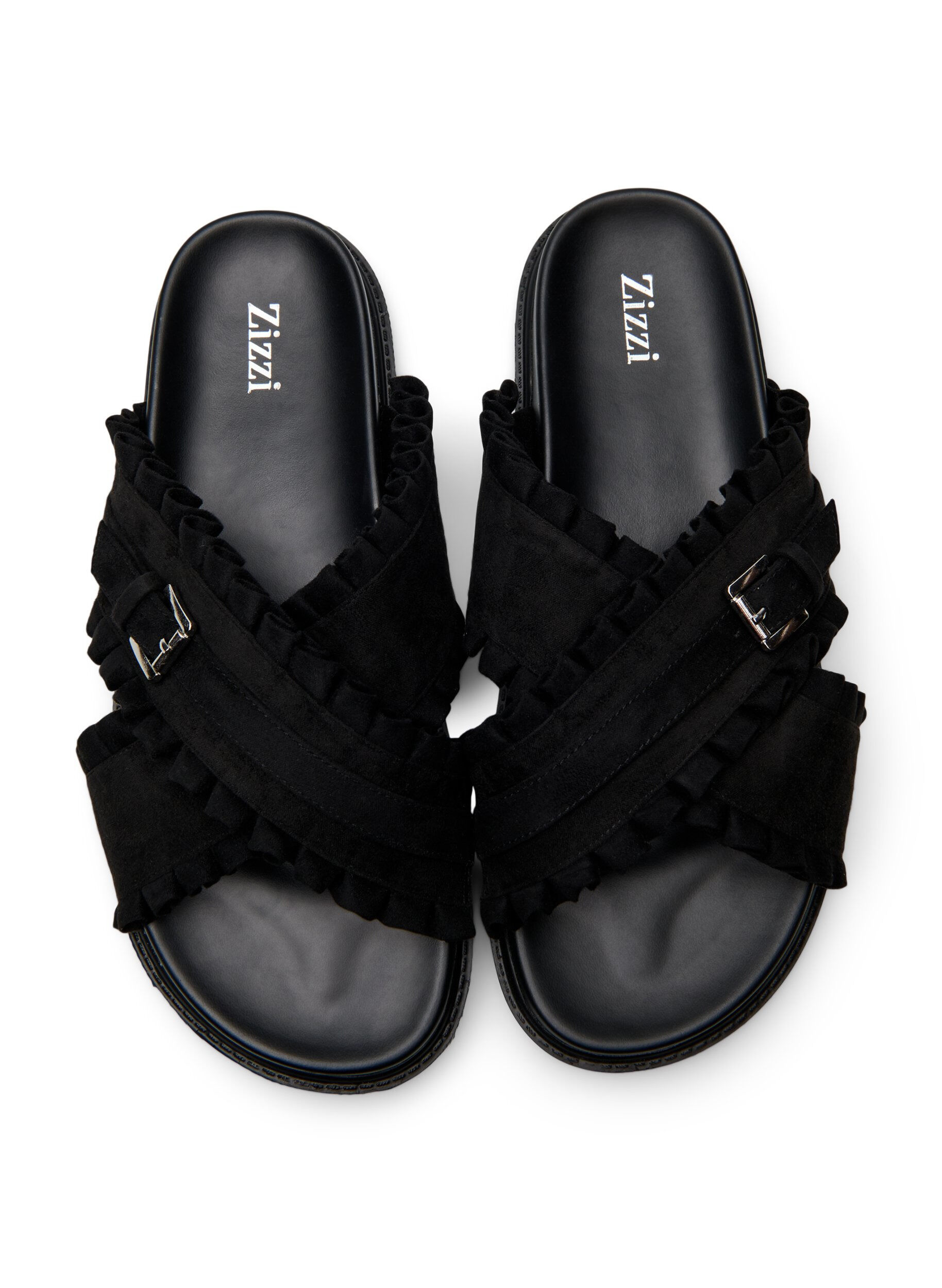 Zizzi Wide fit - Sandal med krydsremme og fl&aelig;sekanter, Sort, Packshot image number 2