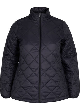 Quiltet letvægts jakke med lynlås og lommer , Black, Packshot image number 0