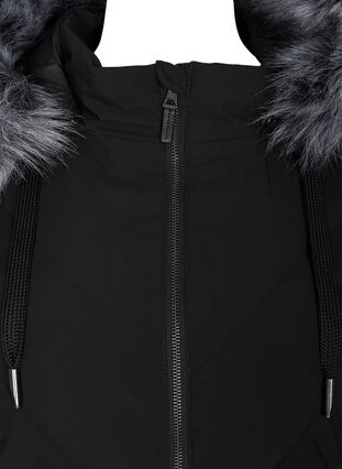 Vinterjakke med aftagelig hætte og stor imiteret pelskrave, Black, Packshot image number 2