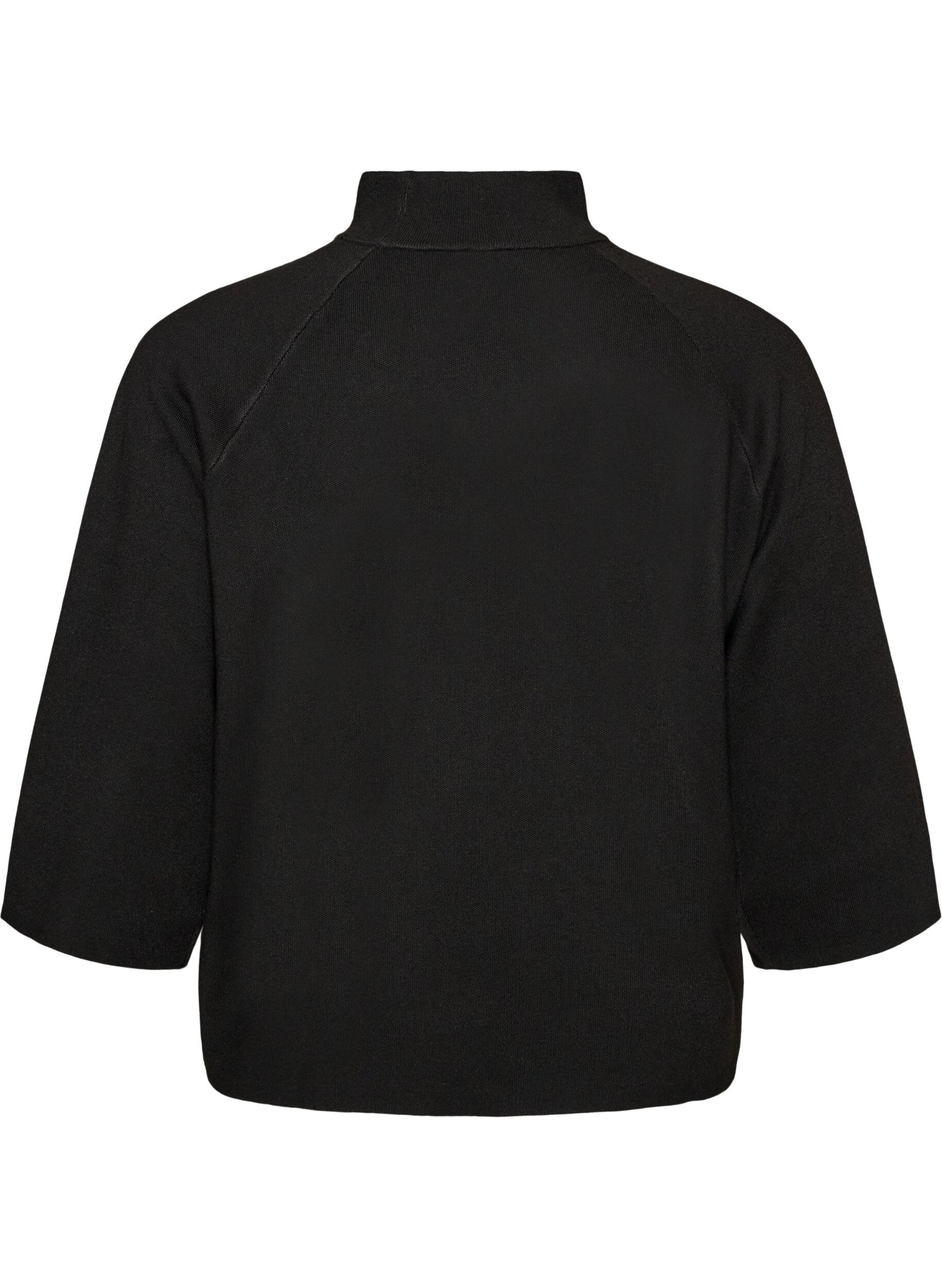 ZizziStrikbluse i viskoseblanding med rullekrave, Sort, Packshot image number 1