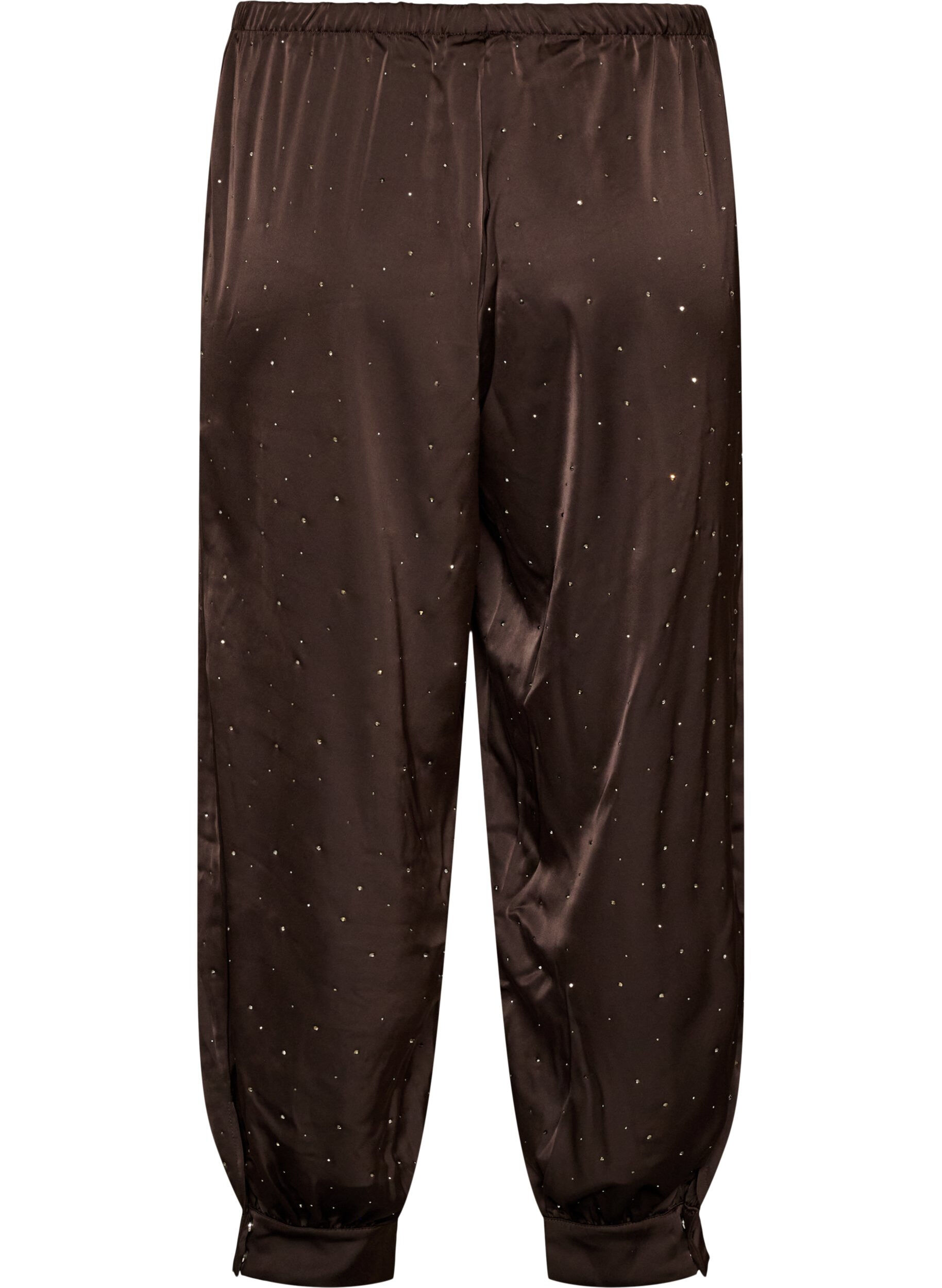 ZizziBallonbukser i satin med rhinsten, Brun, Packshot image number 1