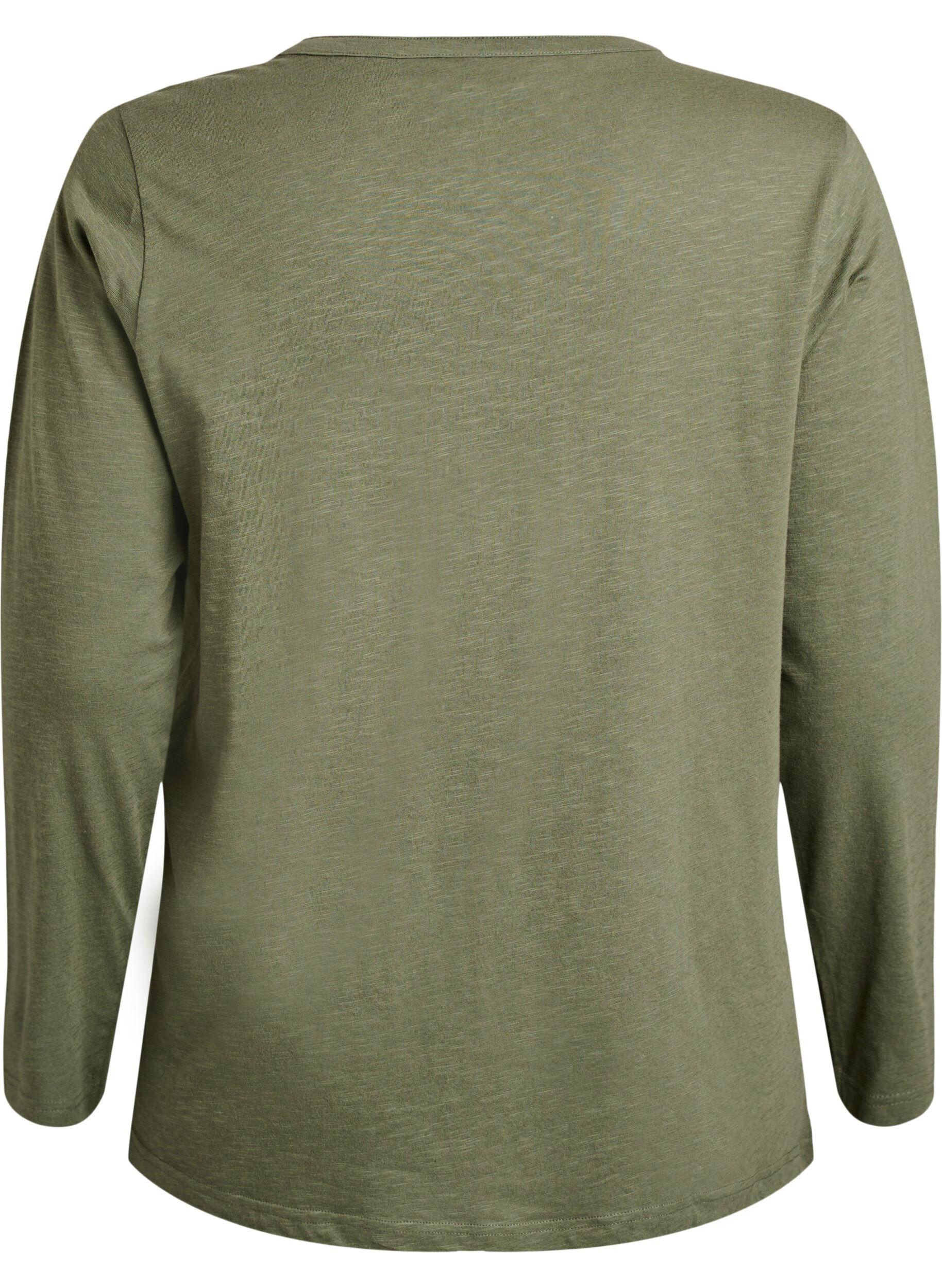 ZizziLang&aelig;rmet t-shirt med V-hals og knapper, Gr&oslash;n, Packshot image number 1