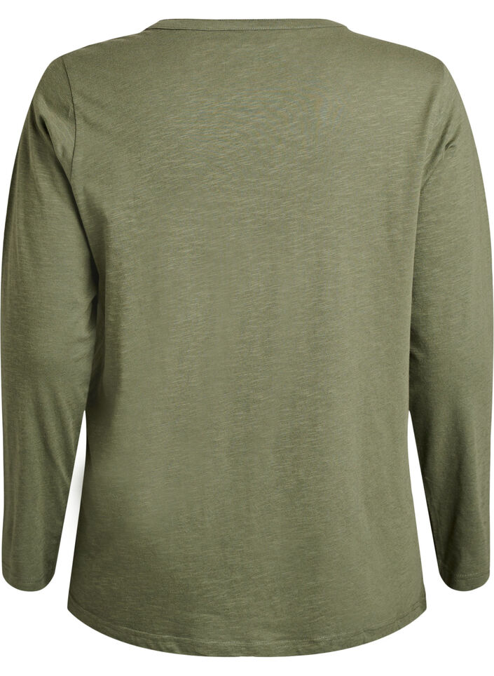 Lang&aelig;rmet t-shirt med V-hals og knapper, Gr&oslash;n, Packshot image number 1