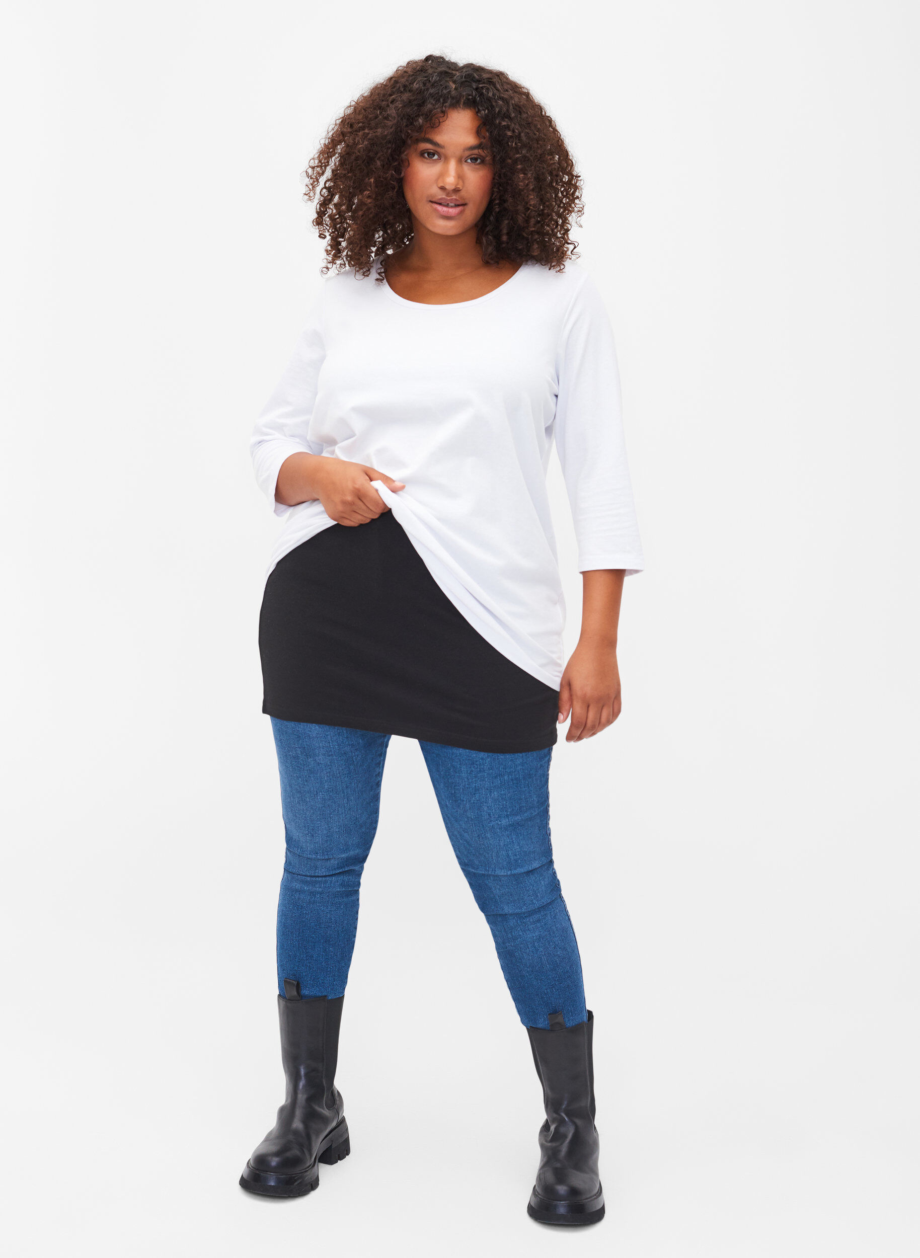 Zizzi 2-pak toppe forl&aelig;nger, Black/Black Stripe, Model image number 3