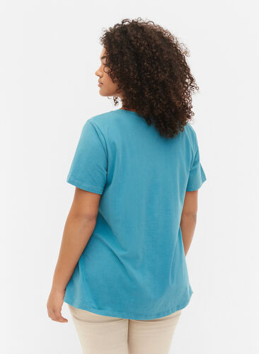 Ensfarvet basis t-shirt i bomuld, Brittany Blue, Model image number 1