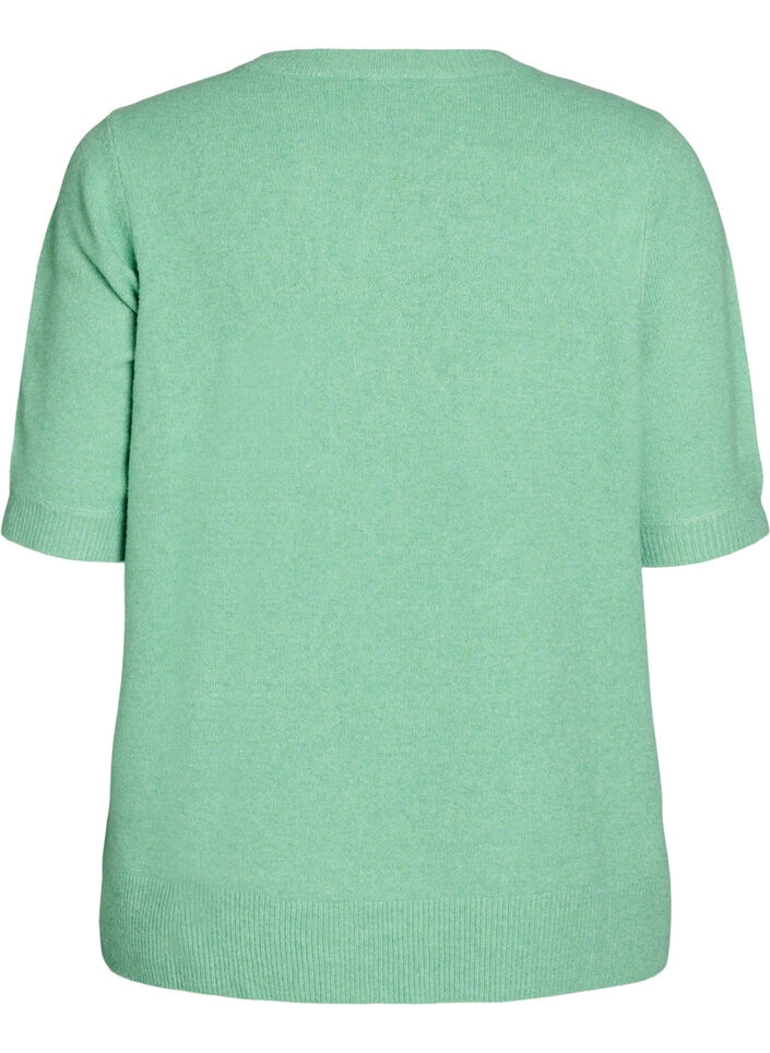 Strikbluse med korte &aelig;rmer, Gr&oslash;n, Packshot image number 1