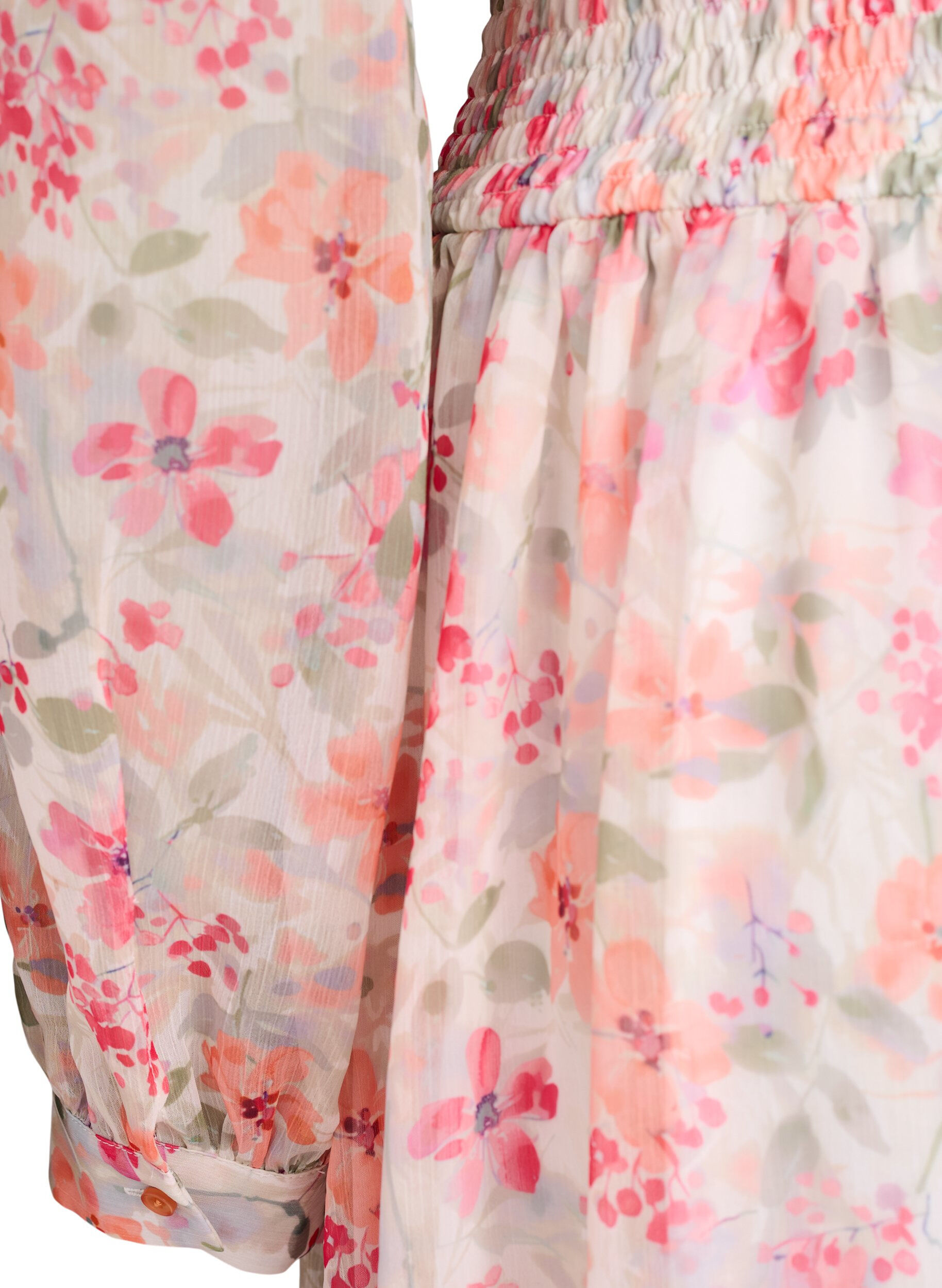 Zizzi Blomstret midikjole med wrap-look og smock, Orange, Packshot image number 3