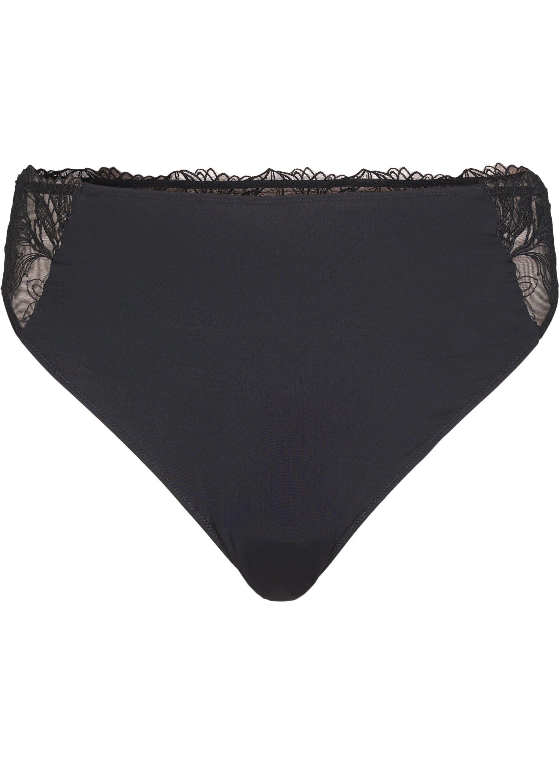 ZizziG-streng i microfiber med blonder, Sort, Packshot image number 0