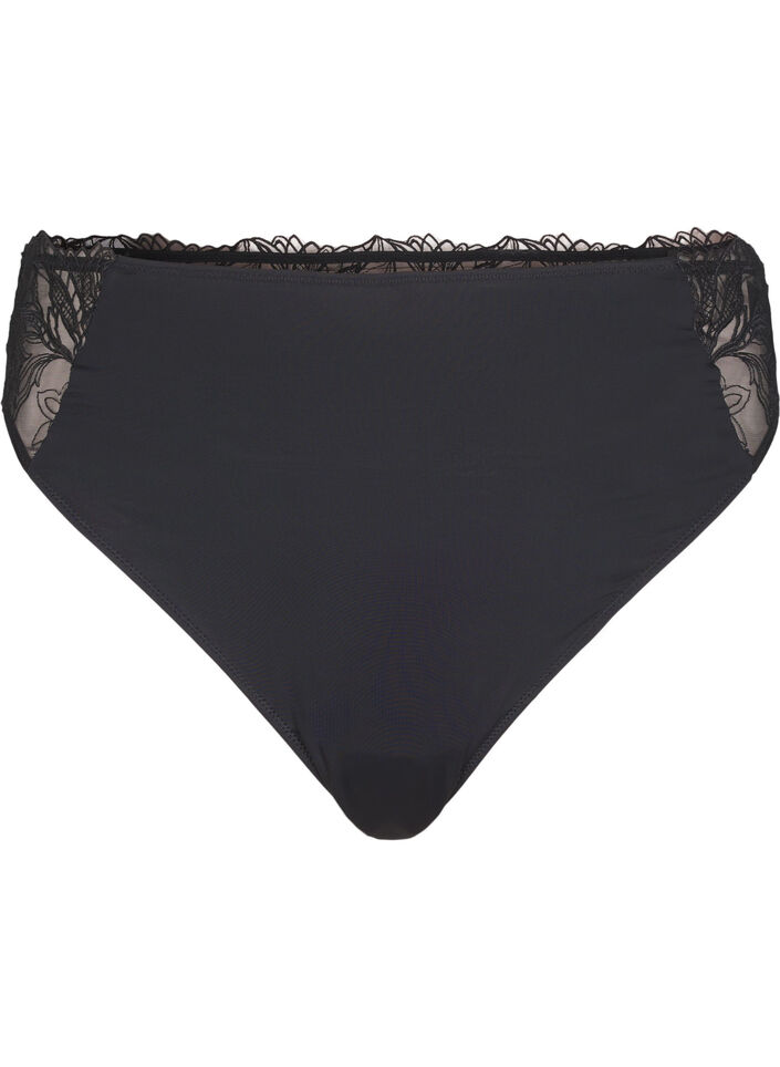 G-streng i microfiber med blonder, Sort, Packshot image number 0