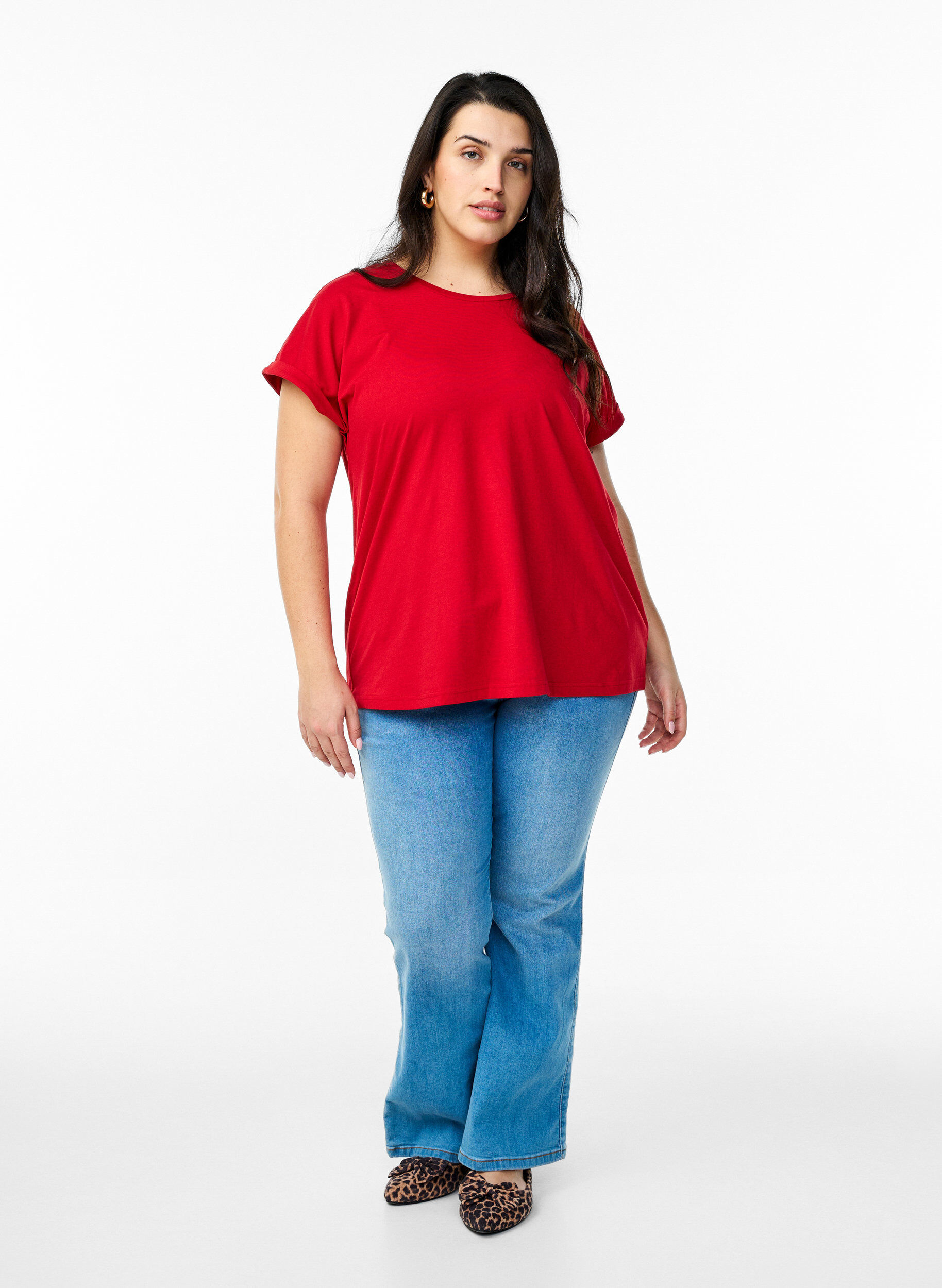 ZizziKort&aelig;rmet t-shirt i bomuldsblanding, R&oslash;d, Model image number 1
