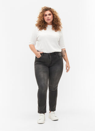 Slim fit Emily jeans med normal talje, Dark Grey Denim, Model image number 0
