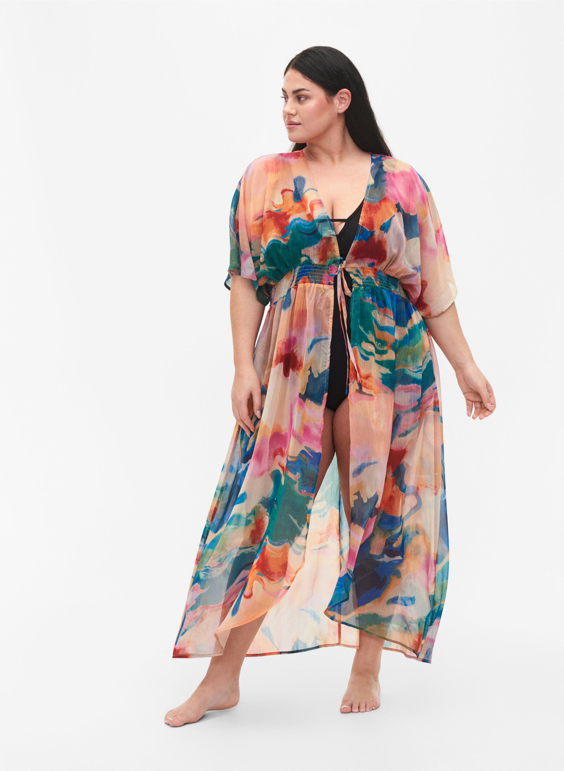 Zizzi Strand kimono med print, Watercolor, Model image number 0