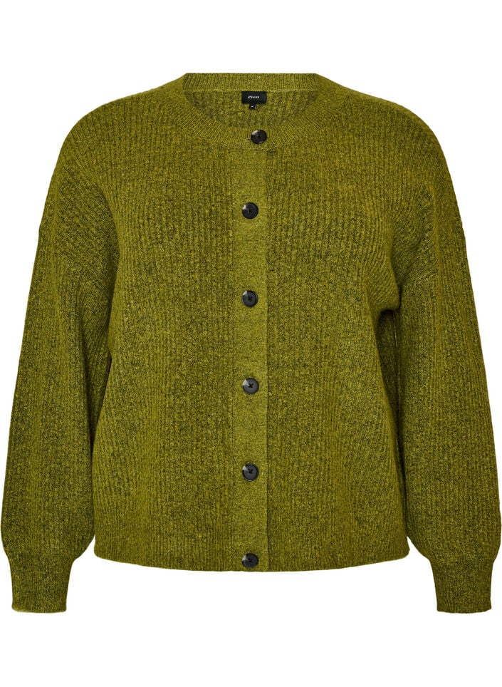 Ribstrikket cardigan med knapper, Gr&oslash;n, Packshot image number 0