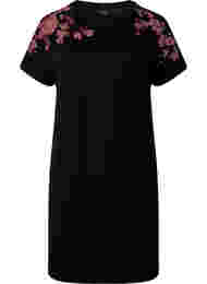 Bomulds natkjole med blomsterprint, Black