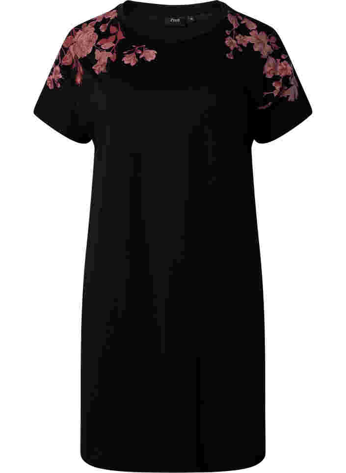 Bomulds natkjole med blomsterprint, Black, Packshot image number 0