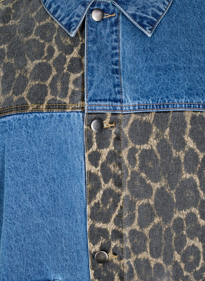 Denimskjorte med leopardprint-detaljer, Blå, Packshot image number 4