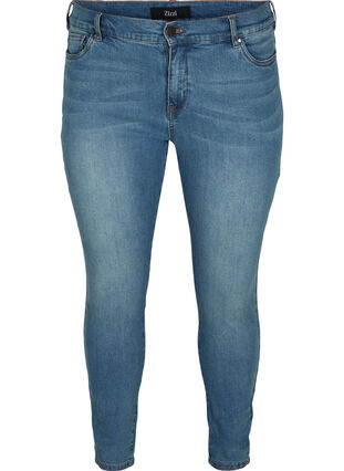 Cropped Amy jeans med høj talje og sløjfe, Blue denim, Packshot image number 0