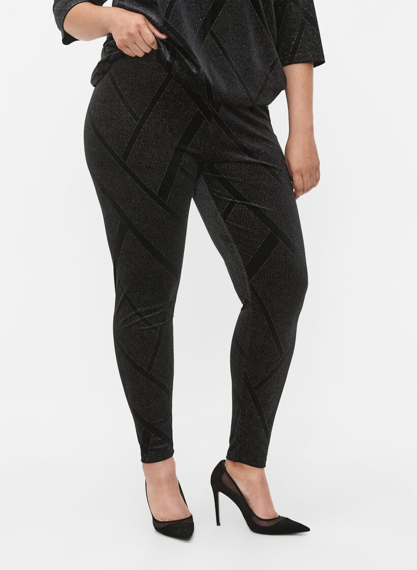 Velourleggings med glitter og m&oslash;nster, Sort, Model image number 1