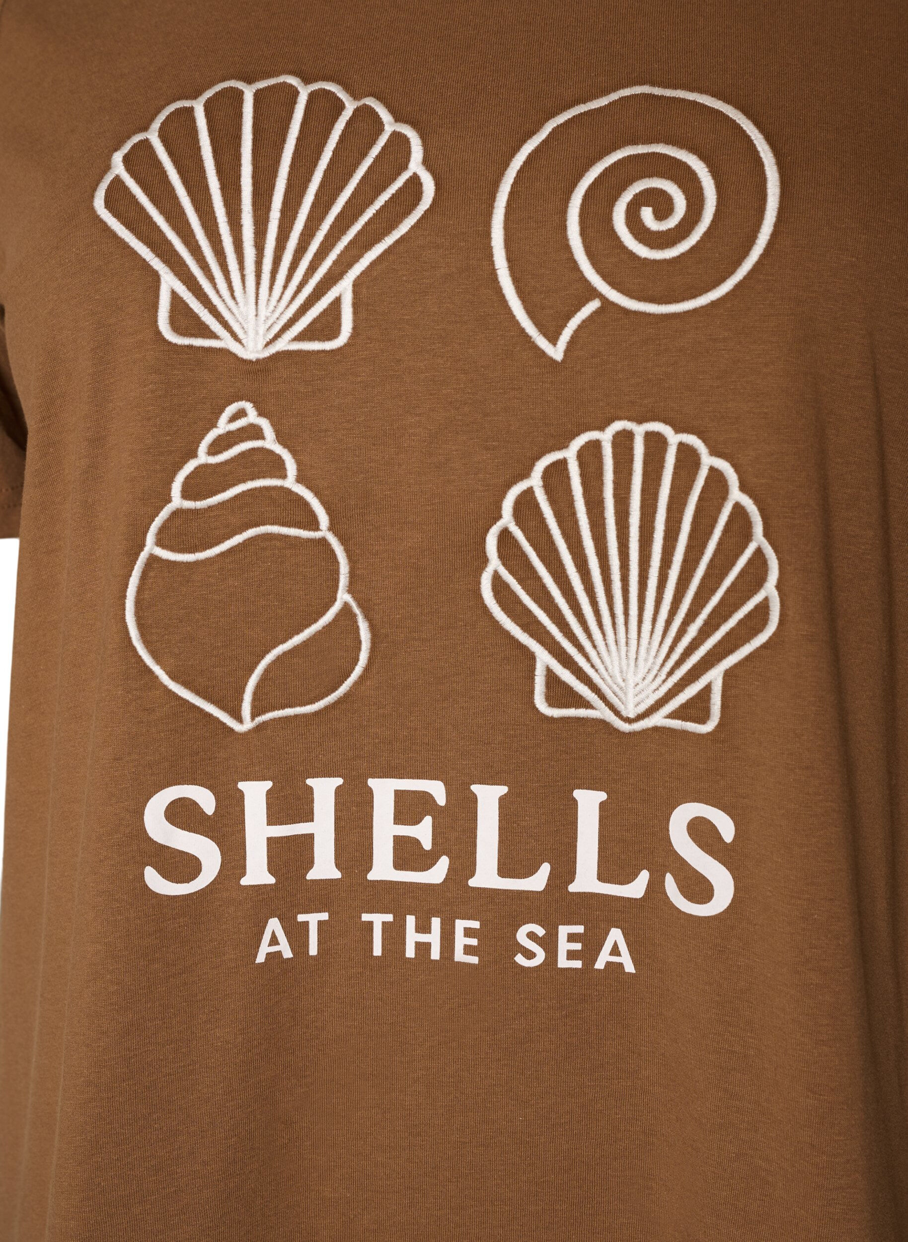 ZizziT-shirt i bomuld med printmotiv, Brun, Packshot image number 2