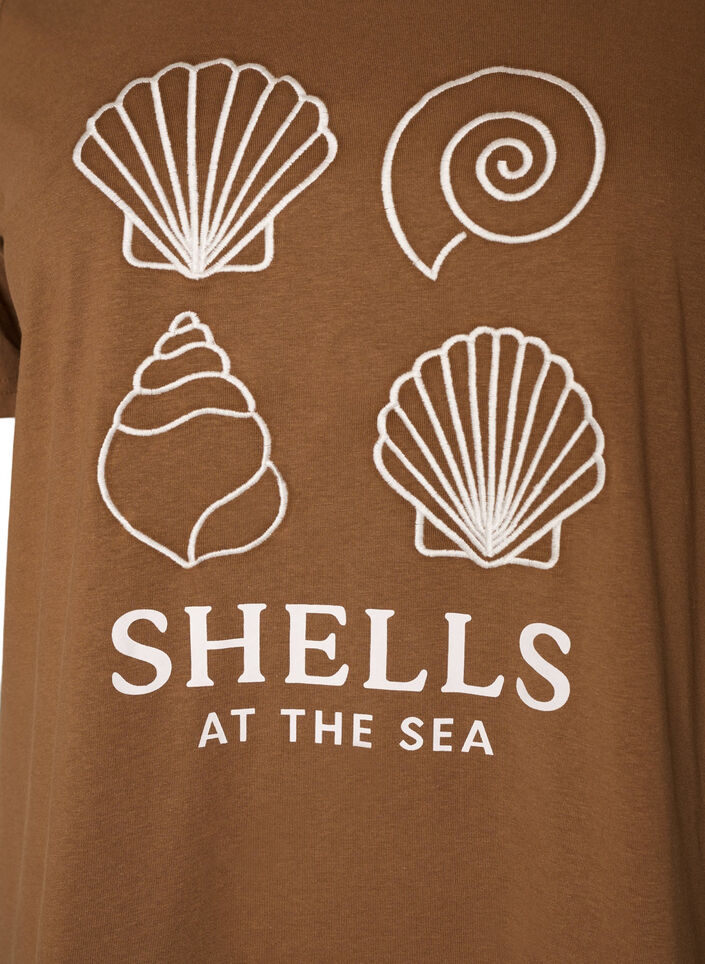 T-shirt i bomuld med printmotiv, Brun, Packshot image number 2