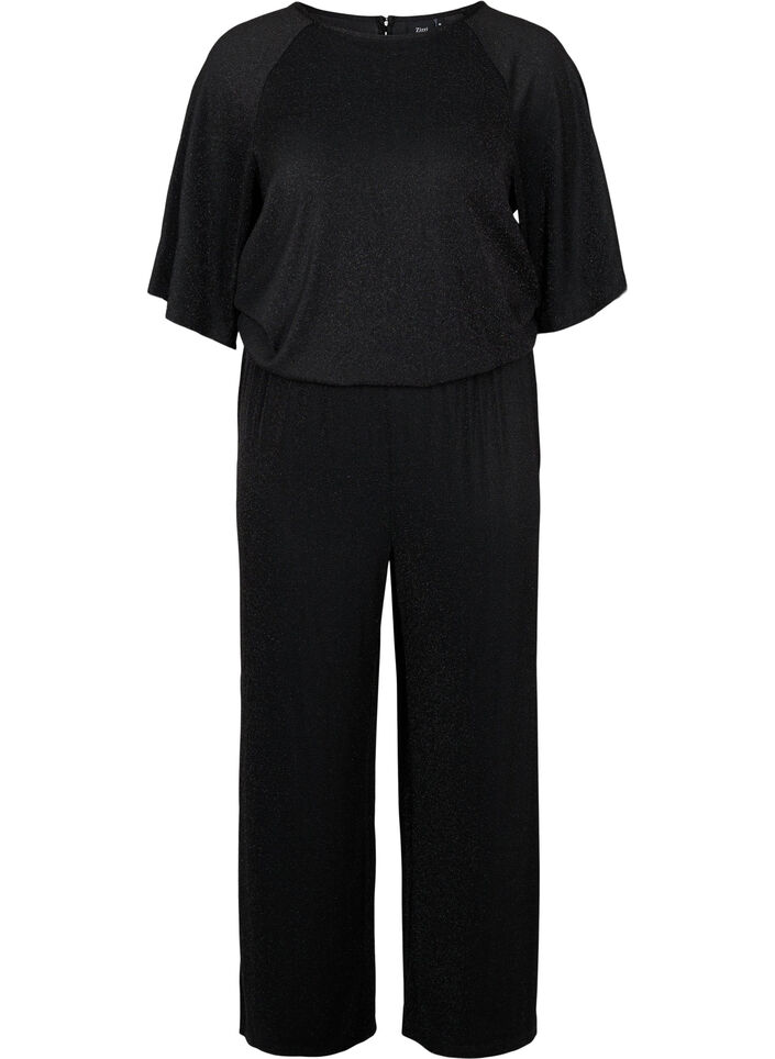 Kortærmet jumpsuit med glimmer Sort Str. 4264 Zizzi