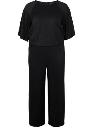 Kortærmet jumpsuit med glimmer, Black, Packshot image number 0